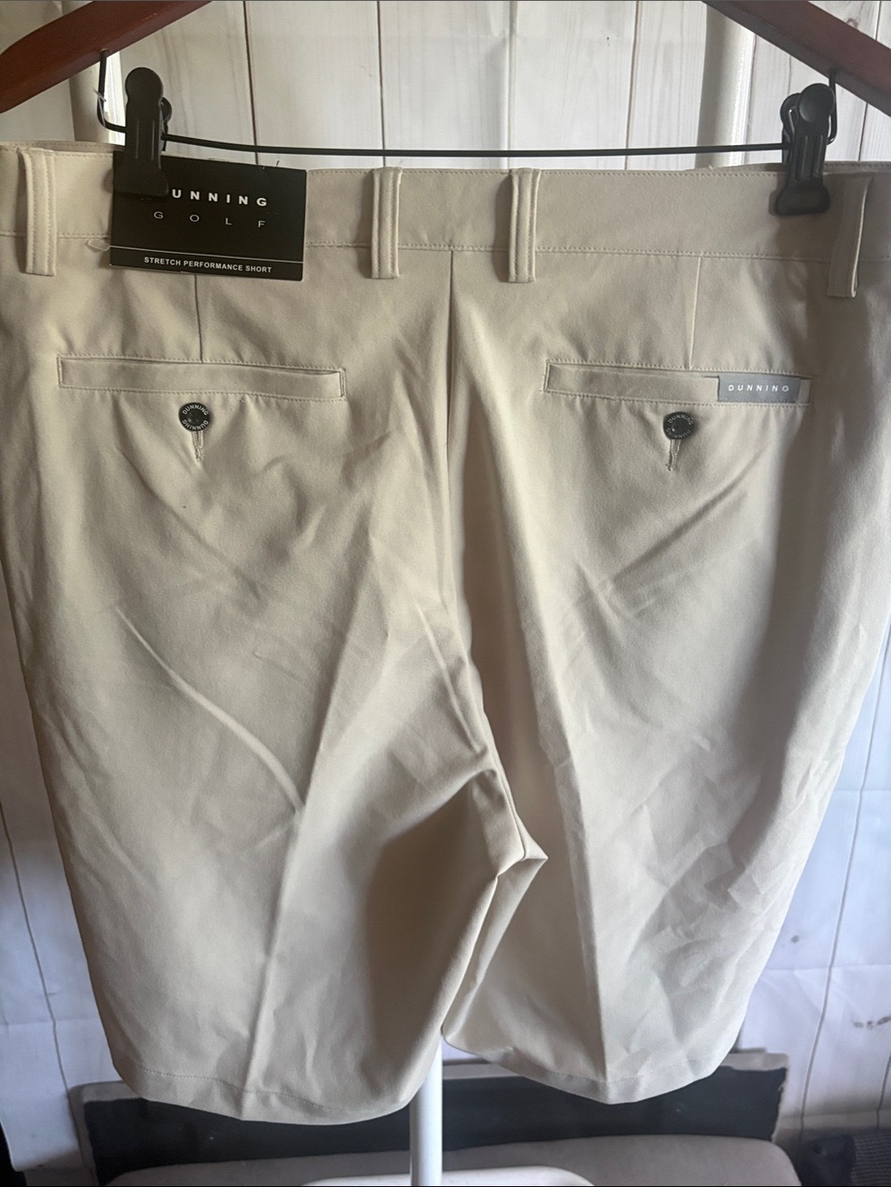 Dunning Golf - Men's Neutral Cream Flat Front Shorts - Lightweight Tailored Fit - Picture 2 of 4